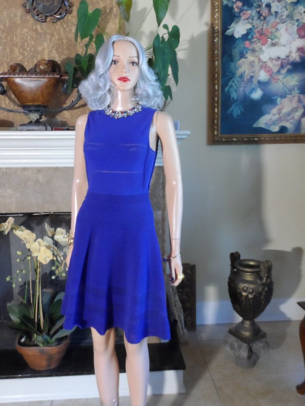 M Missoni Cobalt Blue Textured Knit Fit & Flare Dress Size 2